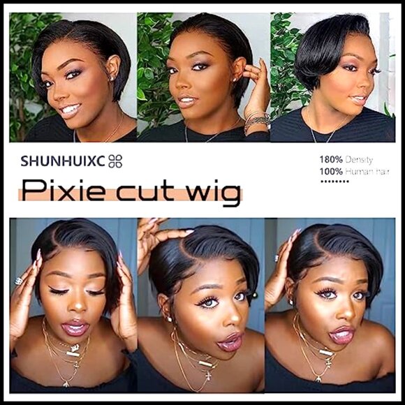 Short Straight Pixie Cut Human Hair Wig Glueless Lace Front Bob Natural Hairline main image 4